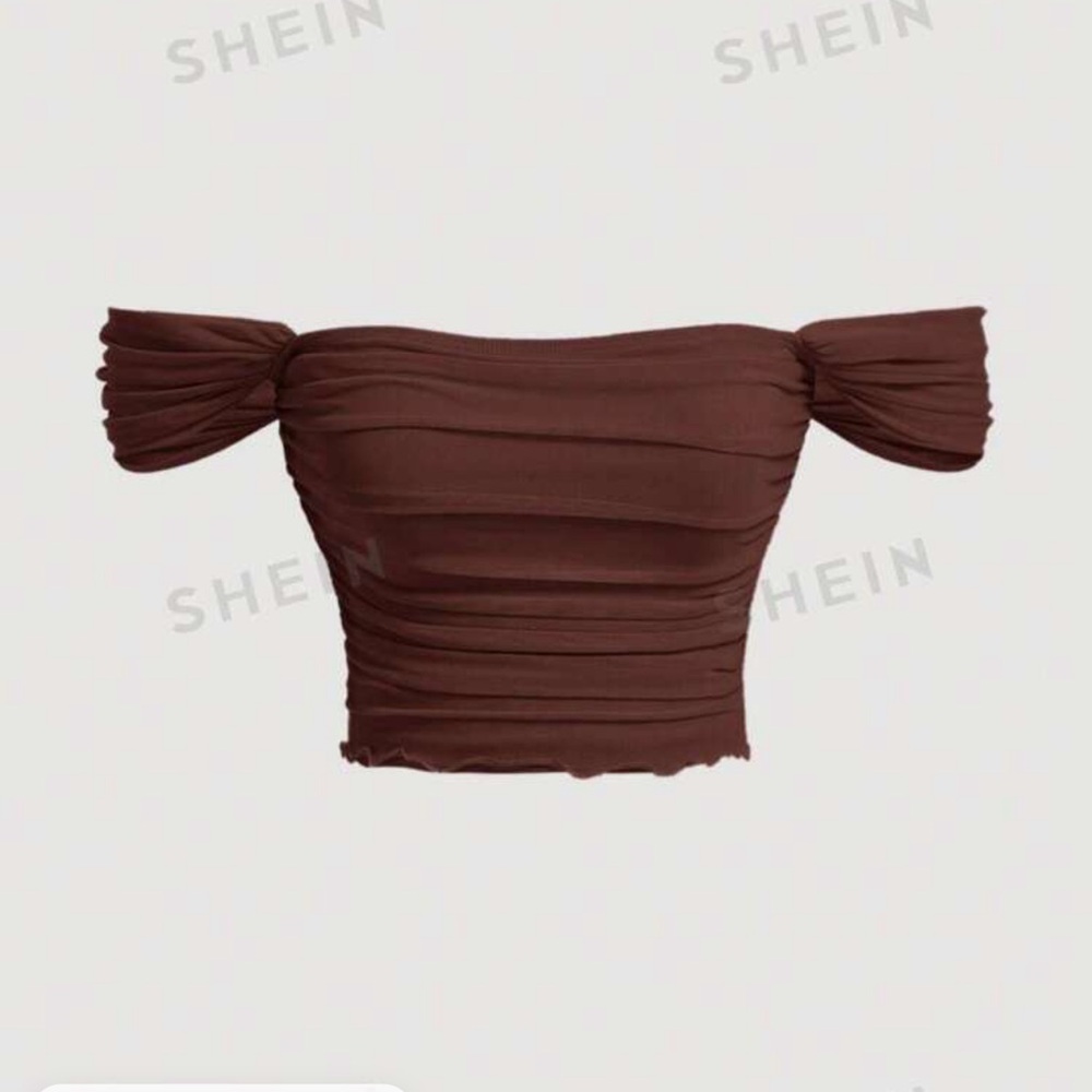 Off Shoulder Ruched Mesh Top